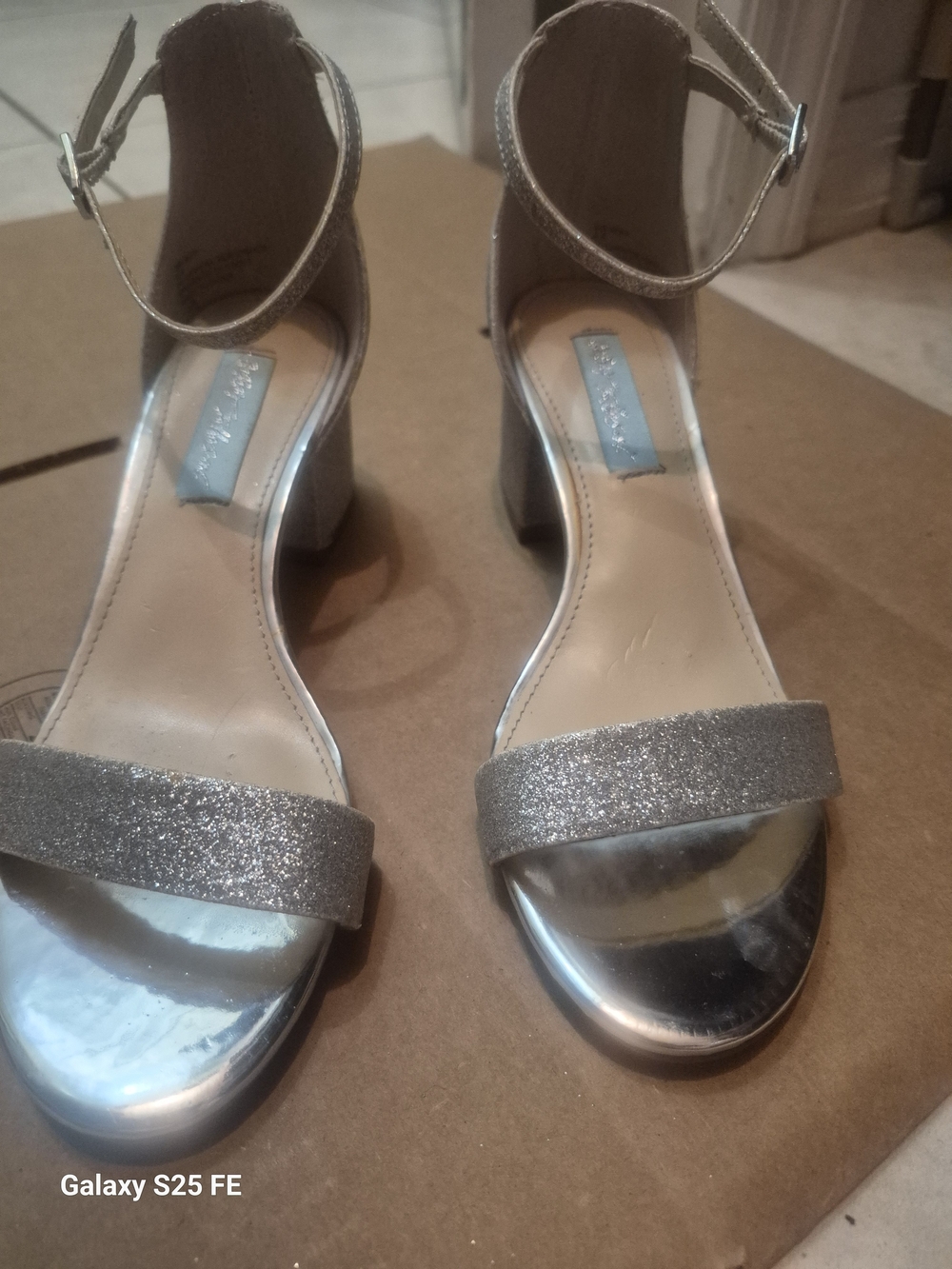 Betsey Johnson Silver Glitter Block Heel Sandals